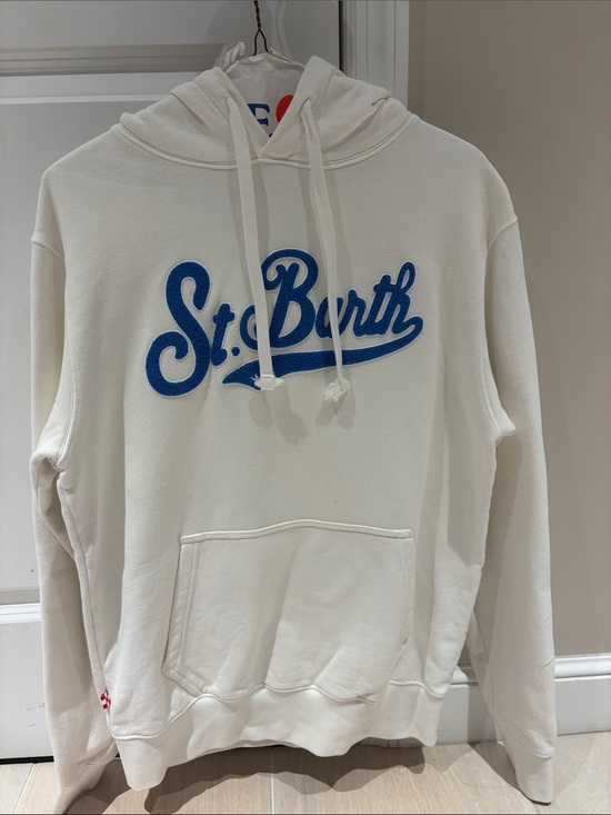 MC2 Saint Barth Other - MC2 Saint Barth Cream Hoodie with Blue Script Logo
